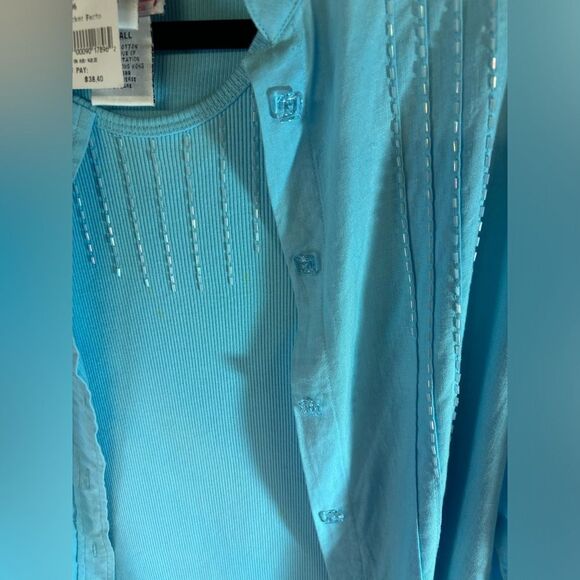 NWT Quacker Factory Beaded Linen Button Up Top and Ribbed Tank Top SET Sz S - Picture 6 of 13